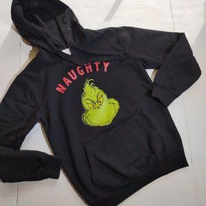 Grinch "Naughty" Hoodie Black Unisex Size Small Pullover Dr Seuss